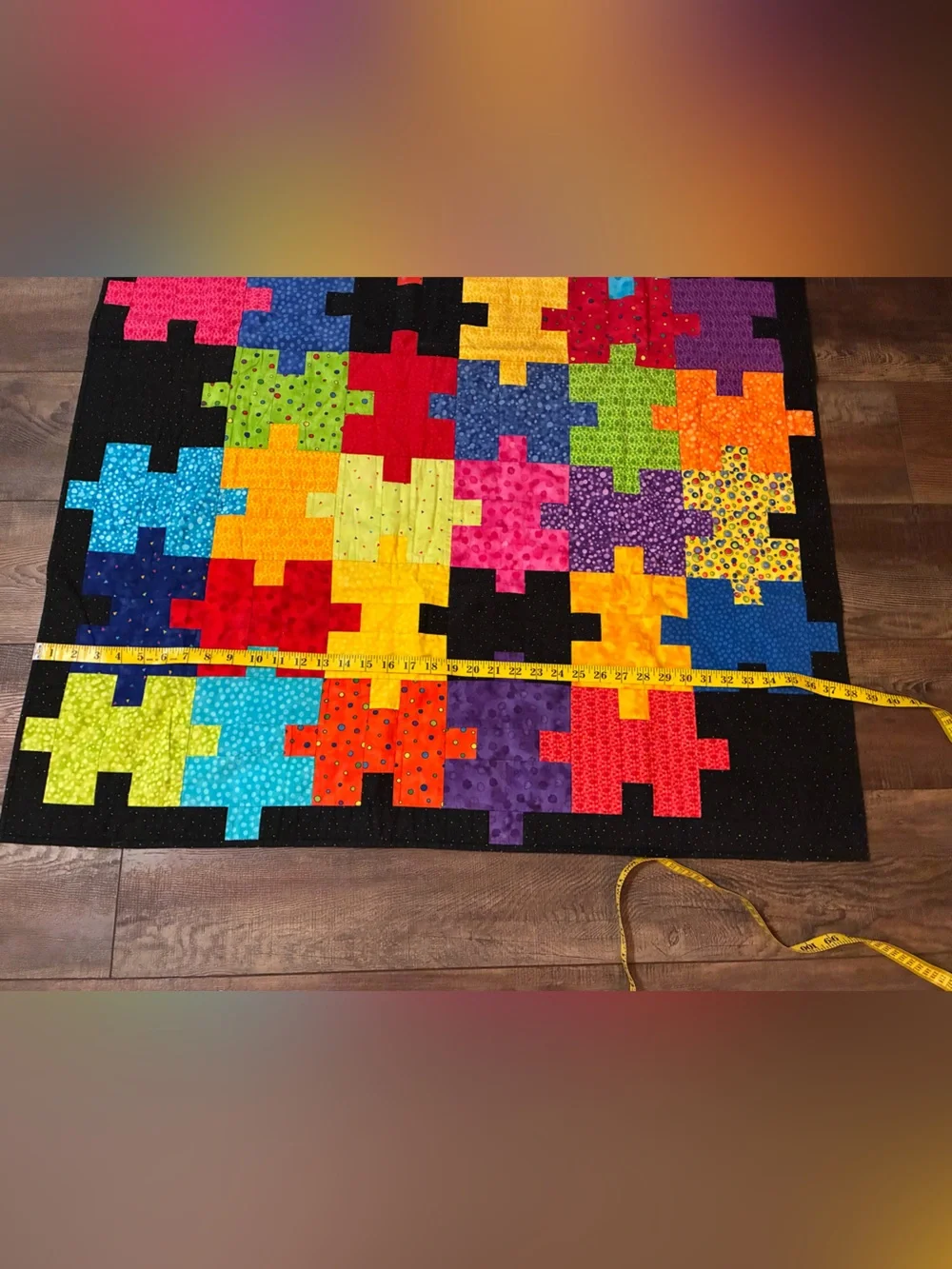 Like New Colorful Puzzle Piece Handmade Quilt